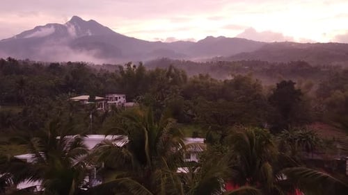 The Drone Flies Over a Tropical Village Located in the Jungle