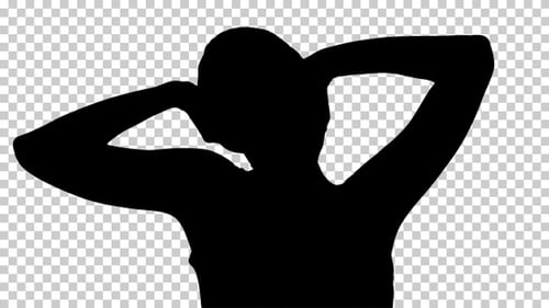 Silhouette Person Stretching Arms with Alpha Channel