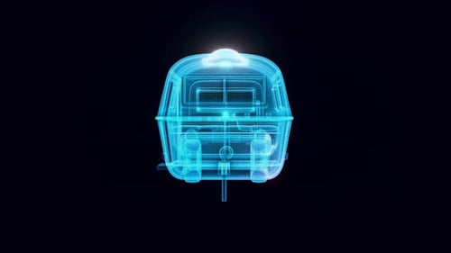 Futuristic 3D Holographic Caravan Wireframe Animation