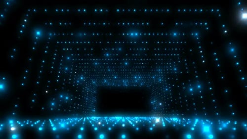 Futuristic Blue Glowing Grid Light Tunnel Loop
