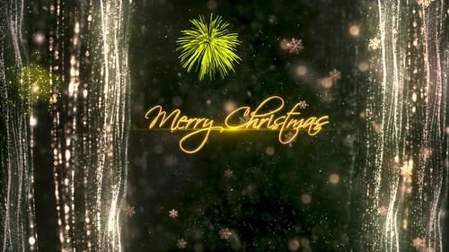Sparkling Merry Christmas Title Reveal with Golden Snowflakes and Particles