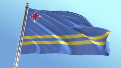 Aruba Flag Waving in Wind with Clear Sky