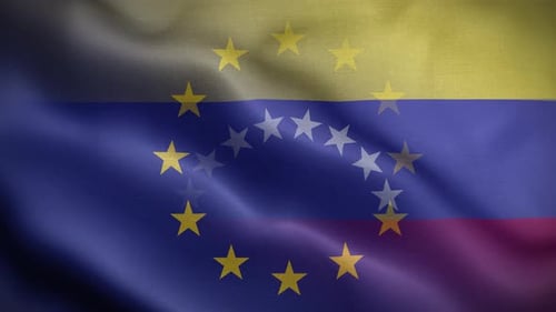 European Union Stars Blended With Waving Striped Flag