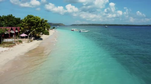 Fly Along White Sand Beach Small Tropical Island