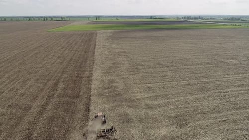 Tractor Processes the Field Before Sowing