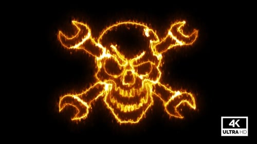 Fiery Energy Skull and Wrenches Logo Reveal