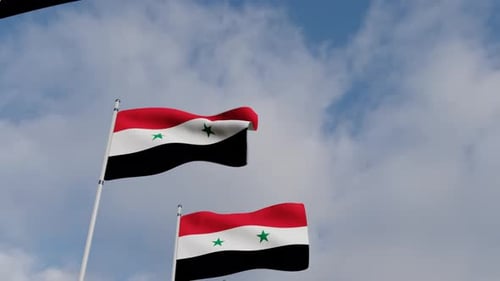 Realistic Syrian Flags Waving in the Wind with Clouds