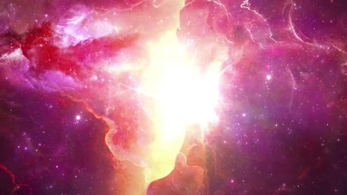 Vibrant Cosmic Nebula with Pulsating Bright Star Light Animation