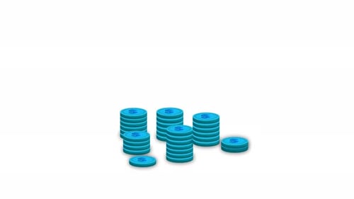 Growing Stacks of Blue Dollar Coins Animation