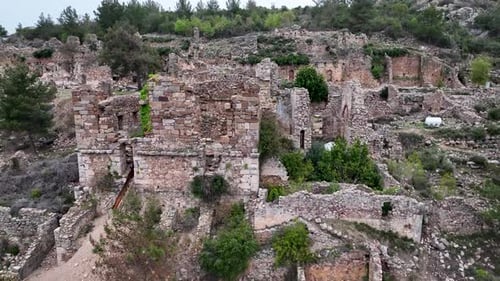 Old ruined city Syedra Turkey Alanya 4K Aerıal Vıew