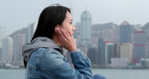 Woman enjoy music at outdoor