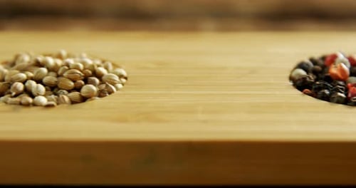Spices on wooden board food ingredients
