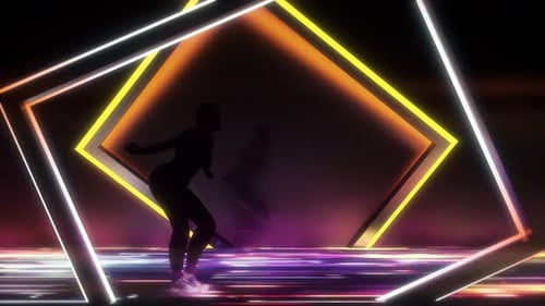 VJ Ein tanzender Hip Hop im leuchtenden Neonboden
