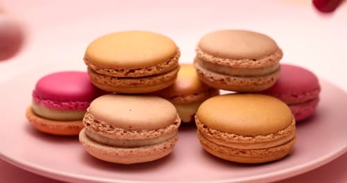 Delicious Macarons on Plate, Close Up Shot