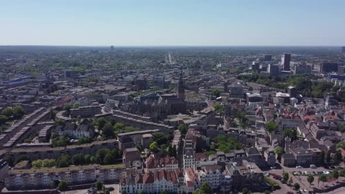 Nijmegen City in the Netherlands with it's Church and the river Waal, Aerial