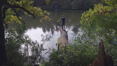 Spring Scenery with Boy in Countryside