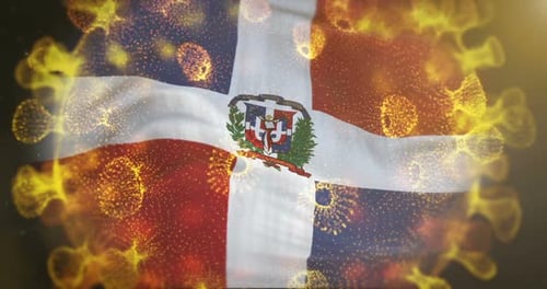 Dominican Republic Flag With Coronavirus Microbe Centered