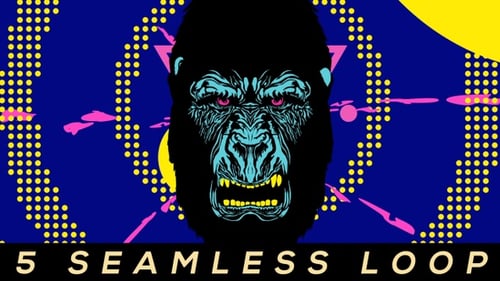 Vibrant Neon Gorilla Face Animation with Geometric Background