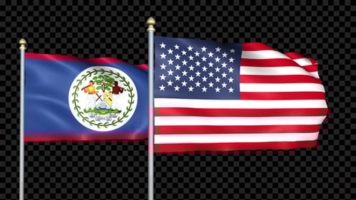 Belize and USA National Flags Waving Animation
