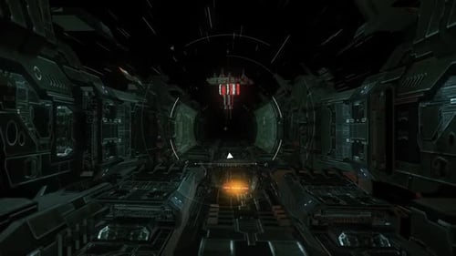 Futuristic Sci-Fi HUD Tunnel with Spaceship Animation