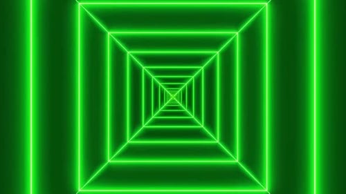 Grünes Neonlicht Quadratischer Tunnel Animierter Hintergrund