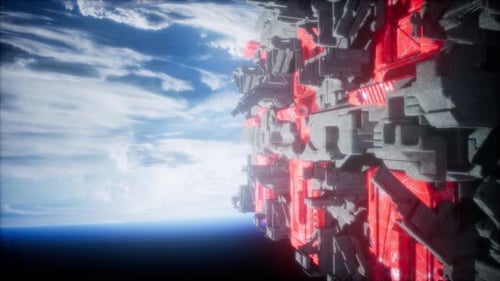 Spaceship with View on Space and Planet Earth