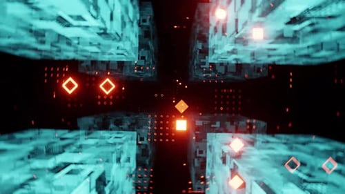 Holographical Tunnel With Blinking Lights 4K