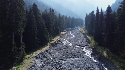 Mountain Forest and river aerial view