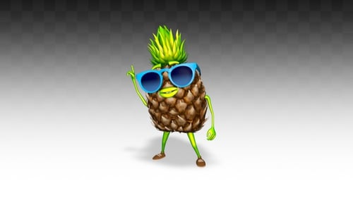 3D Cartoon Dancing Pineapple Character with Sunglasses Animation