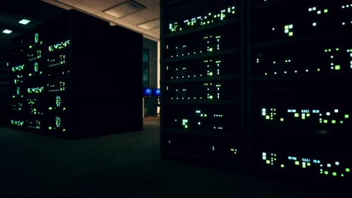 Modern Server Room with Supercomputers Light