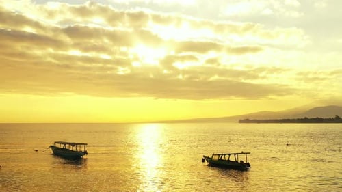 Golden Ocean at Sunrise with Fishing Boats
