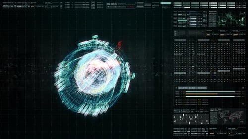 Futuristic HUD Displays Holographic Spaceship Formation and Scan