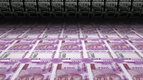 Indian Rupee 2000 Banknotes Being Printed on a Money Press
