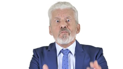 Senior Man Yelling in a Blue Suit