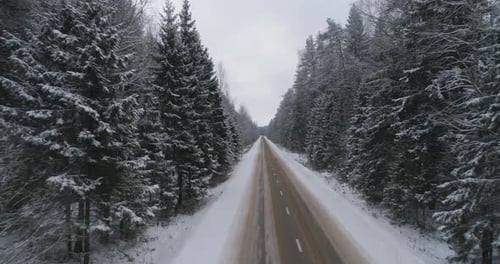 Winterstraße im Wald