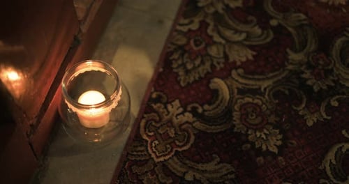 Few Lit Candles In Church