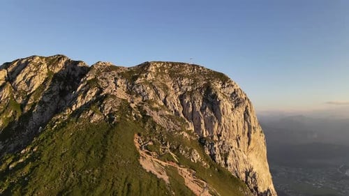 Aerial view of mountain peak with cross, Säuling, Germany