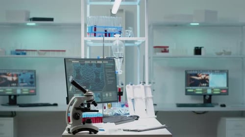 Clean Research Laboratory with Microscope and Computers