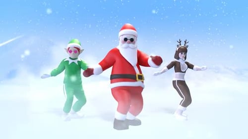 Modern 3D Christmas Dance Animation with Santa, Elf, and Reindeer