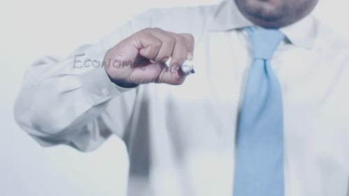 Writing the Words Economic Growth on Glass