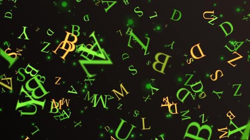 Green Digital Alphabet Falling Letters Background