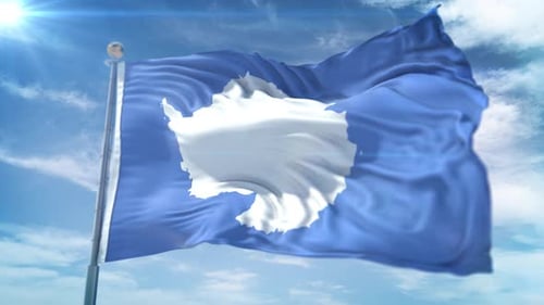 Antarctica Flag Waving in Realistic Sky Animation