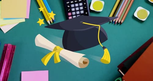 Animated Graduation Cap and Diploma Celebration