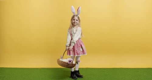 Girl with Easter Basket Full of Bunnies