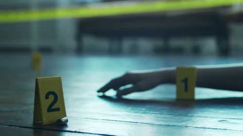 Crime Scene with Evidence Markers and Crime Tape