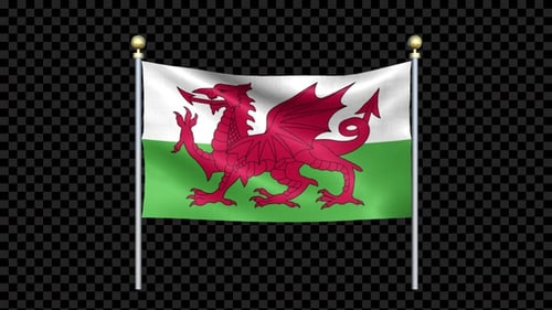 Wales Flag Waving In Double Pole Looped