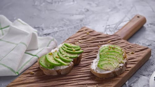 Avocado Toast on Wooden Board Delicious Meal