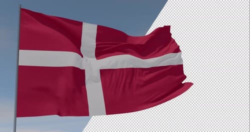 Realistic Waving Denmark Flag Animation with Alpha Channel