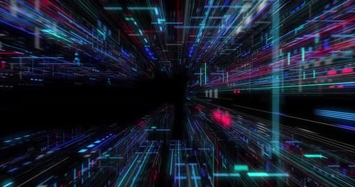 Seamless fly through of abstract circuitry with digital grid background