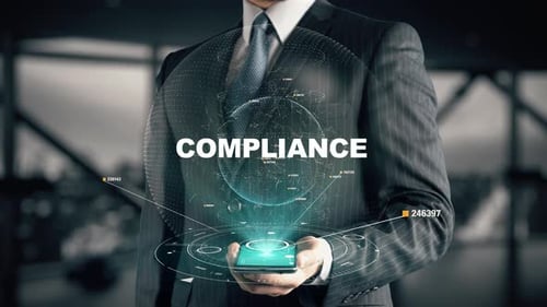 Homme d'affaires avec concept d'hologramme de conformité